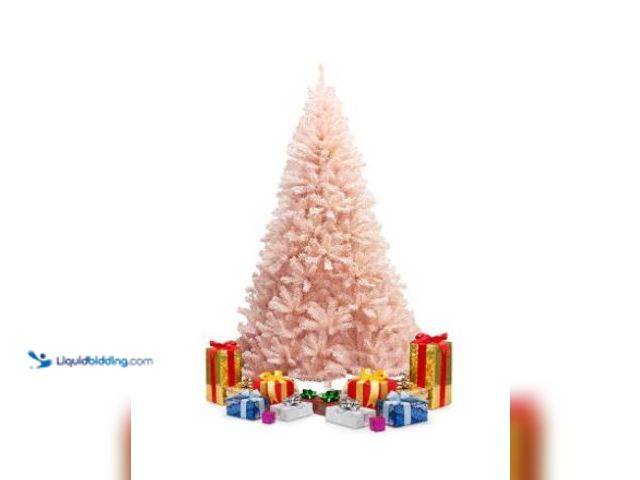Lot 49-1544516 - Gymax 7ft Pink Classic Pine Christmas Tree Artificial Hinged Tips (Pink), Model # 208146385, Slightl...