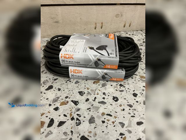 Lot 49-3539808 - QTY 2 - 50' 16/3 Light Duty Indoor/Outdoor Extension Cord Multiple Outlet Triple Tap End.  New