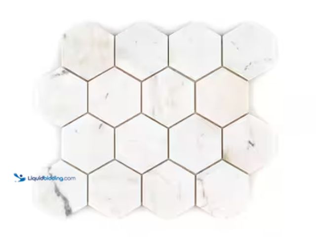 Lot 49-1578396 - Approx. (12) sq. ft. of Jeffrey Court Repose White 10.125 in. x 11.75 in. Hexagon Honed Marble Wall ...