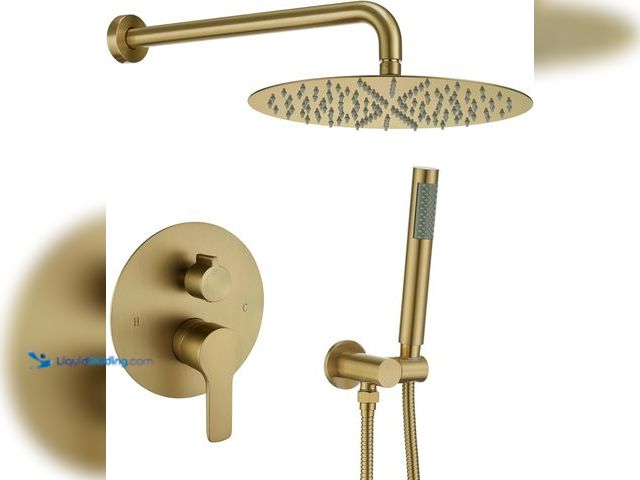 Lot 49-5546173 - Iriber Brushed Gold Shower System Wall Mounted Shower Faucet Mixer Set with 12 Inches Rain Shower he...