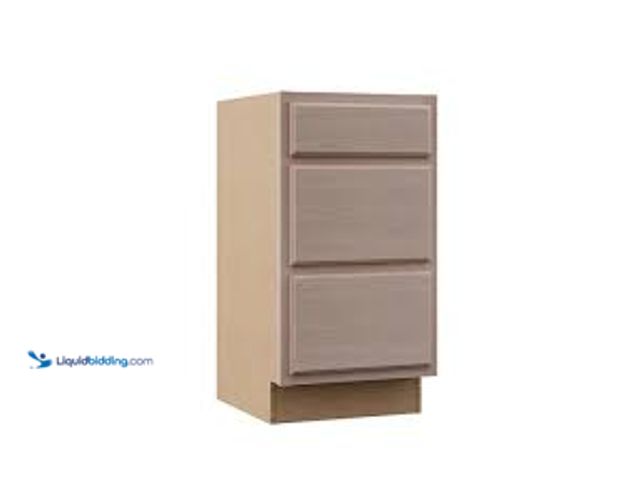 Lot 49-5483448 - Hampton Bay Recessed Panel 18 in. W x 24 in. D x 34.5 in. H Assembled 3 Drawer Base Cabinet in Unfin...