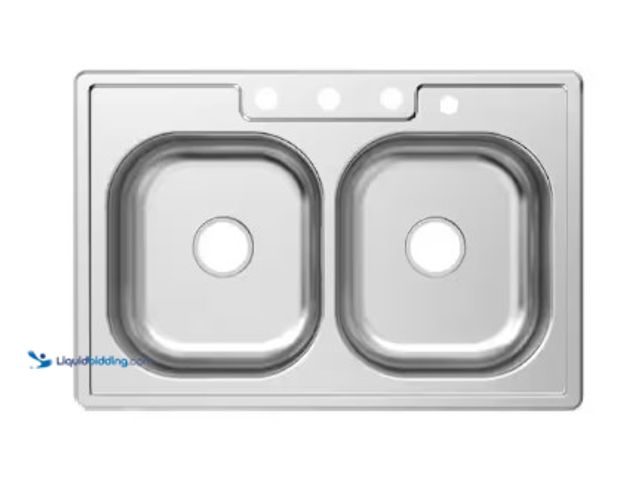 Lot 49-1625868 - Glacier Bay 33 in. Drop-In 50/50 Double Bowl 20 Gauge Stainless Steel Kitchen Sink, Model # HDDB3322...