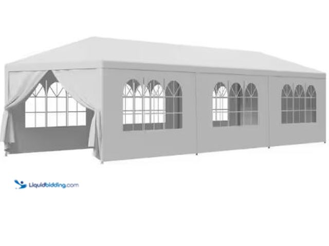 Lot 49-1625397 - Otryad 10 ft. x 30 ft. White Outdoor Wedding Party Tent, Garden Gazebo Canopy Marquee Parking Shed w...
