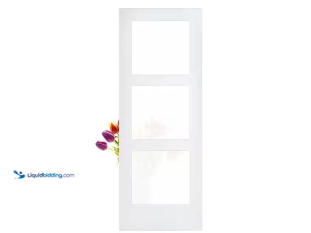 Lot 49-1598056 - Frame port 36 in. x 80 in. Shaker French Solid Wood 3-Lite Privacy Glass Pine Wood Interior Door Sla...