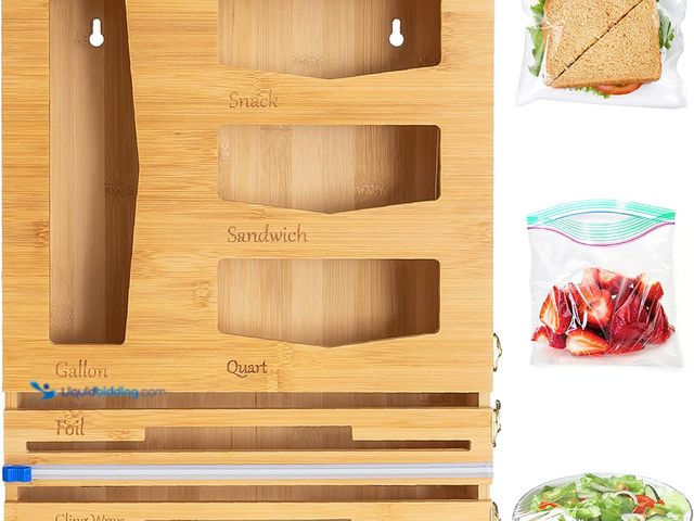 Lot 49-5453214 - Fluorite Bamboo Kitchen Drawer Organizer for Foil and Plastic Wrap - Ziplock Bag Holder for Drawer -...