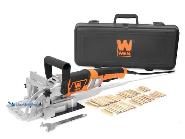 Lot 49-2001201 - WEN 8.5 Amp Plate and Biscuit Joiner with Case and Biscuits, Model # JN8504, Unused, Has attachments...