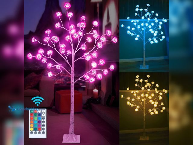 Lot 49-3470124 - IJG Rose Tree Light 4FT 48 LED Color Changing Lighted Tree with Remote, RGB Rose Flower Lamp for Ind...