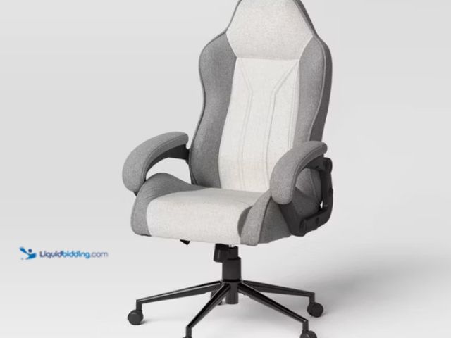 Lot 49-5447546 - Swivel Gaming Chair Gray - Room Essentials™: Upholstered Computer Desk Chair, Adjustable, Fixed Arms...