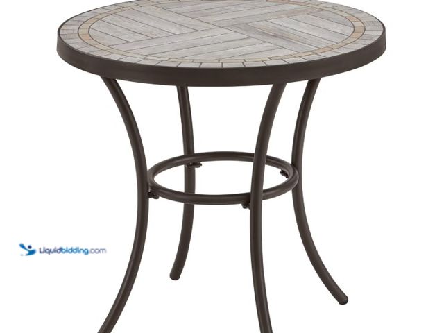 Lot 49-1538108 - StyleWell 27 in. Brown Round Metal Outdoor Side Table with Grouted Porcelain Top, Model # 705.0471.0...