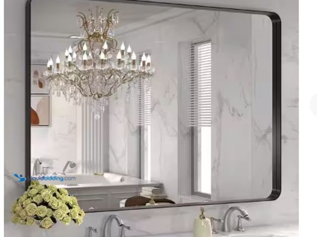 Lot 49-2004692 - TOOLKISS 48 in. W x 36 in. H Rectangular Aluminum Framed Wall Bathroom Vanity Mirror in Matte Black,...
