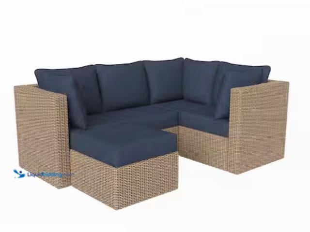 Lot 49-2006540 - Hampton Bay Crystal Ridge Wicker Outdoor 5-Piece Modular Sectional Sofa Set with Navy CushionGuard C...