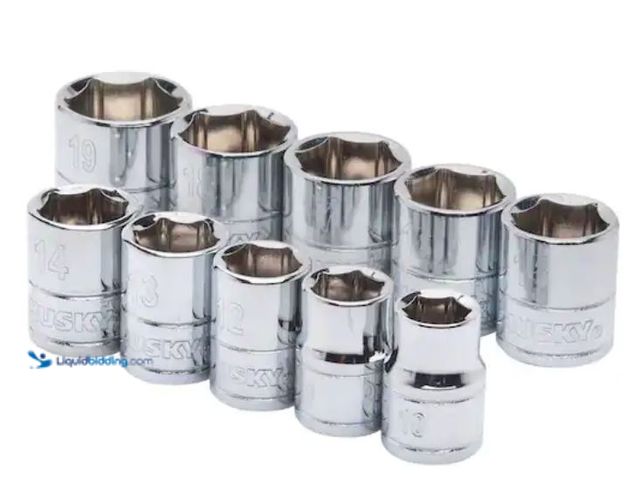 Lot 49-2005781 - (10-Piece) Husky 3/8 in. Drive Standard Metric Socket Set, Model # H3DMM11PCSR, Unused.   Ref#ASB072...