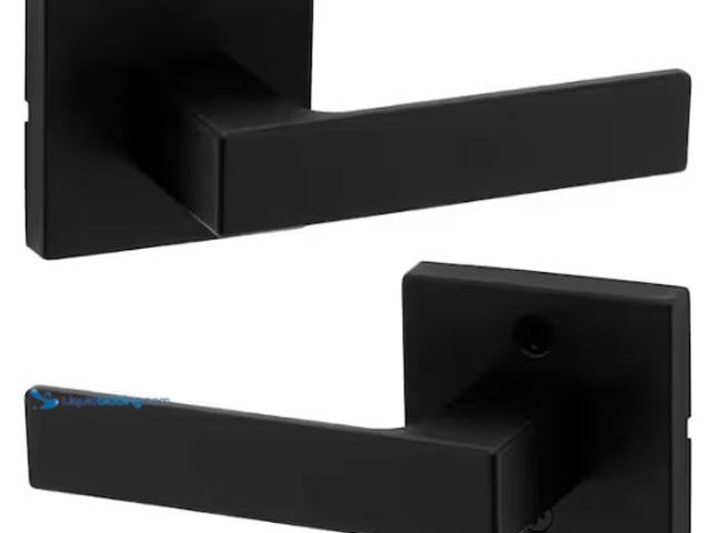 Lot 49-1569202 - Lot of (2) Kwikset Singapore Square Matte Black Hall/Closet Door Handle with Microband, Model # 720S...