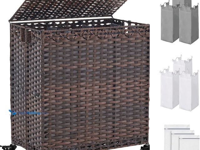 Lot 49-3528414 - Laundry Hamper with Wheels&Lid, 50.2 Gallons(190L) Rolling Laundry Basket with Wheels, 3-Section Lau...