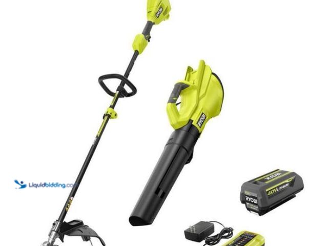 Lot 49-1562226 - RYOBI 40V Cordless Attachment Capable 15" String Trimmer & 550 CFM 120 MPH Blower Combo Kit with 4.0...
