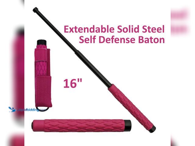 Lot 49-3435363 - Extendable Solid Steel Self Defense Baton 16" with Pink Handle - NEW - he 16" pink expandable baton ...
