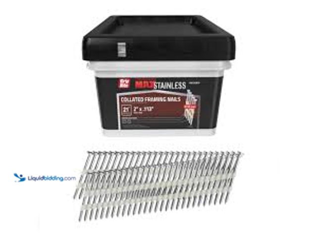 Lot 49-5475995 - Grip-Rite 2 in x .113 in Gauge 21° Plastic Collated 316 Stainless Steel Ring Shank Round Checkered H...