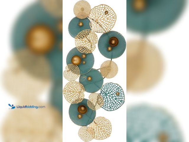 Lot 49-5459740 - Bathrena Metal Wall Art, Lotus Leaf Wall Decor, 3D Stacked Lotus Leaf Wall Decor, 51" x 24" Gold & B...