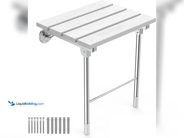Lot 49-3600369 - Folding Shower Seat, Wall Mounted Bathroom Safety Stool Chair with Support Legs, Foldable Wall Wood ...