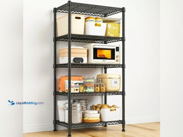 Lot 49-1557146 - REIBII 5-Tier Wire Shelving Metal Storage Shelves, 1000 lb. Capacity, 13.58 x 21.45 x 60 in, Black, ...