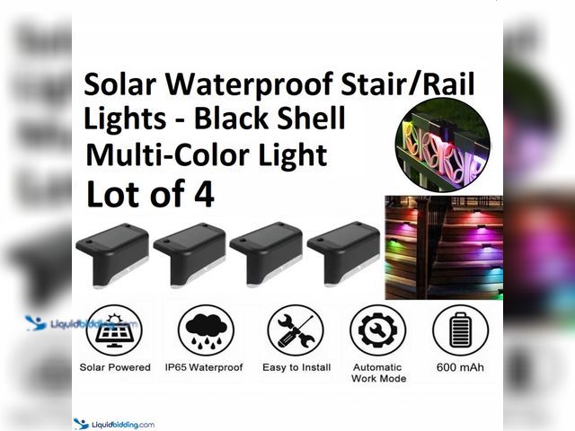 Lot 49-5388246 - Lot of 4 Solar Waterproof Deck Rail/Step Lights - Black Shell with Multi-Colored Light - NEW - Featu...