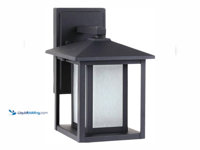 Lot 49-5410644 - Generation Lighting Hunnington 1-Light Black Outdoor 11 in. Wall Lantern Sconce. [Model # 89029EN3-1...