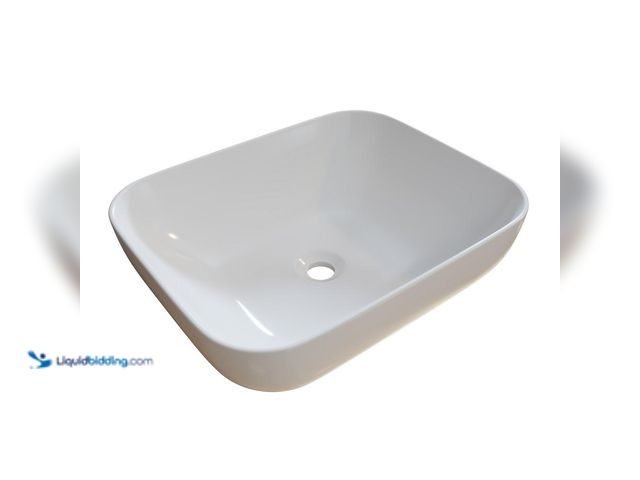 Lot 49-5453532 - Glass Warehouse Rectangular Bathroom Ceramic Vessel Sink Art Basin in White. [Model # Imai] Unused