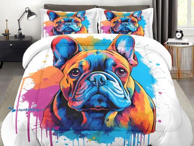 Lot 49-3463416 - Comforter Set Full Size, Cute Dog Vintage Soft 3 Pcs Bedding for Kids and Adults, French Bulldog Col...