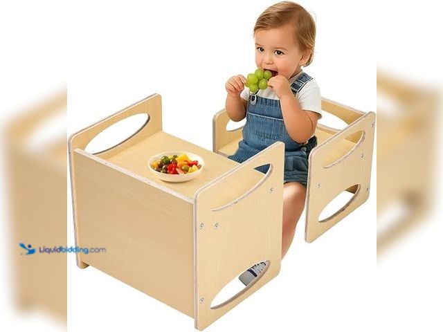 Lot 49-3614425 - VEVOR Montessori Weaning Table and Chair Set, Wooden Toddler Table and Chair Set for Ages 1-5, Adjus...