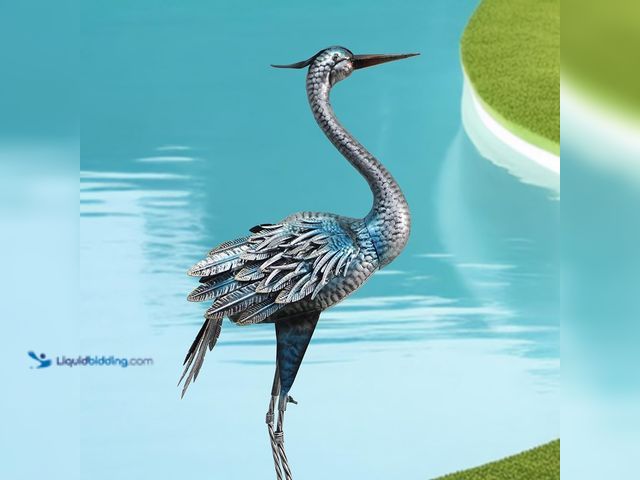 Lot 49-5413731 - Crane Outdoor Decor Statue, Blue Heron Garden Statue Metal Yard Art Outdoor Decoy, Garden Sculptures...