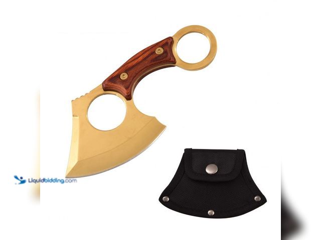 Lot 49-3481215 - Gold Titanium Karambit Edge Fixed Blade Cleaver Axe with Wood Handle - NEW - A great tool when you n...