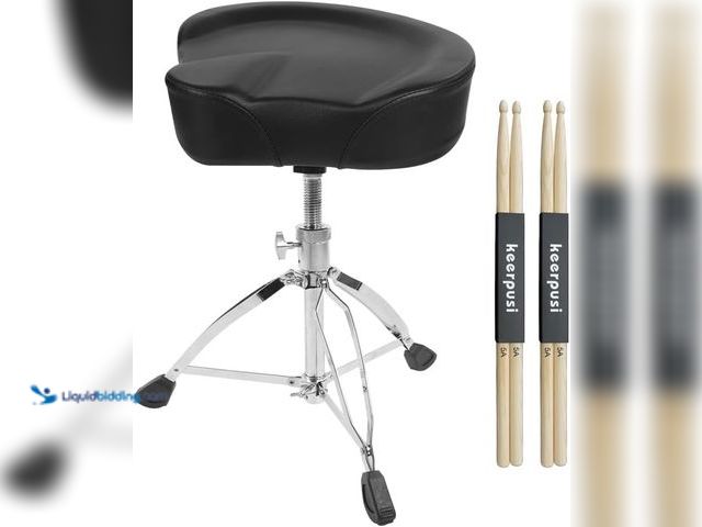 Lot 49-5453752 - Heavy Duty Drum Throne with Two Drumsticks, Motorcycle Style Drum Seat, Widened Drum Chair with Upgr...