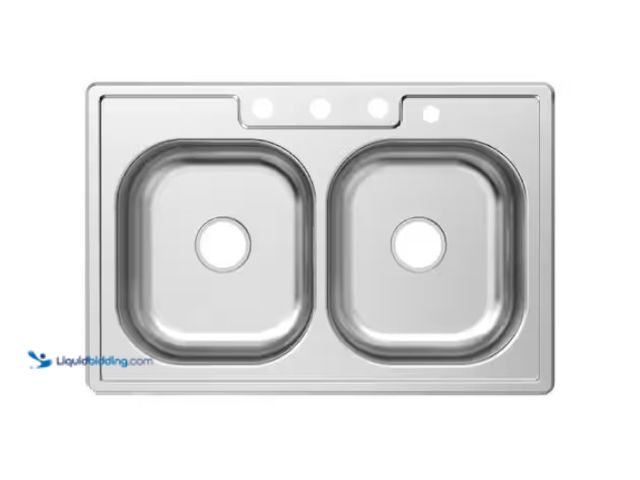 Lot 49-1574777 - Glacier Bay 33 in. Drop-In 50/50 Double Bowl 20 Gauge Stainless Steel Kitchen Sink, Model # HDDB3322...