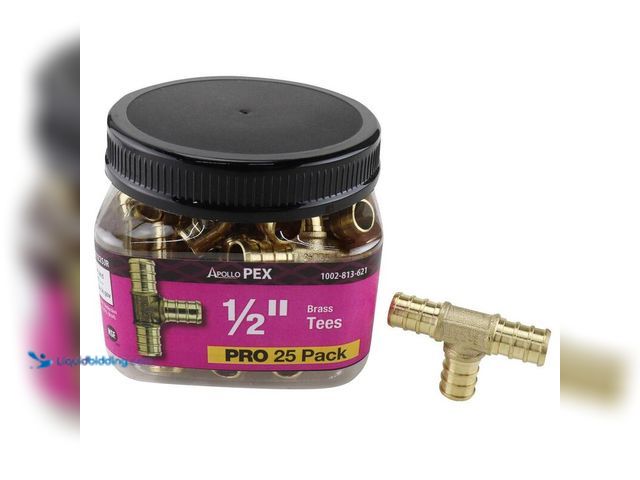 Lot 49-5406854 - Apollo 1/2 in. Brass PEX-B Barb Tee Pro Pack (25 Pack), Model # APXT1225JR, Unused.