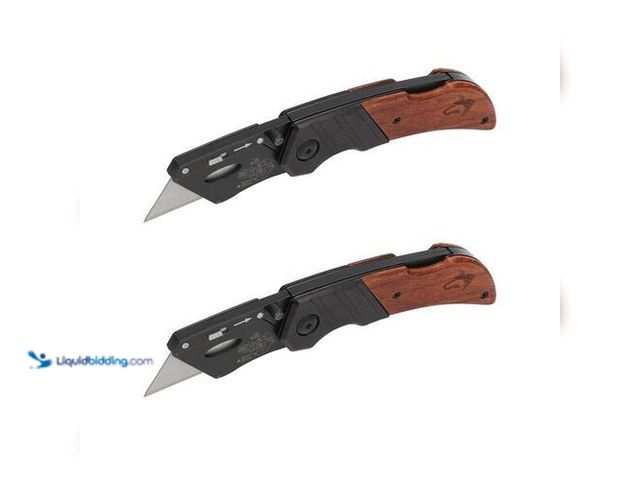 Lot 49-3616612 - Husky Set of (2) Wood Handle Folding Lock-Back Utility Knife - Unused Model # 1000032896