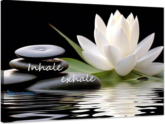 Lot 49-5408455 - Zen Wall Art Inhale Exhale Canvas Prints Lotus Bloom in Water with Spa Stone Pictures for Zen Office...