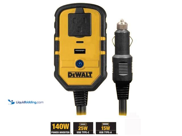 Lot 49-3616915 - DEWALT 140-Watt Portable Power Inverter for Car with Dual USB Ports - Slightly used condition - SKU ...