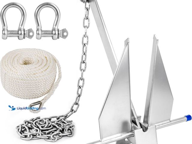 Lot 49-5543337 - 5/8.5/10/13 lb Heavy Duty Galvanized Fluke Boat Anchor Kit with Chain, Rope & Shackles for Pontoon, ...