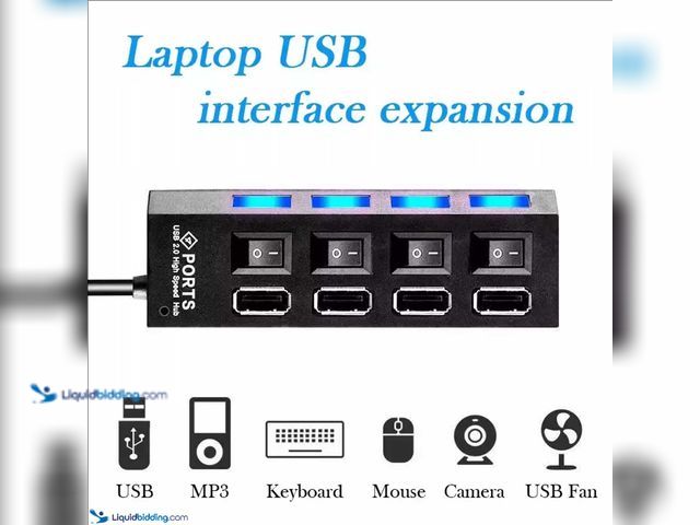 Lot 49-1999998 - 4-Port USB Splitter Hub with On/Off Switches Black - NEW - Add USB Ports anywhere you need them.  Ea...