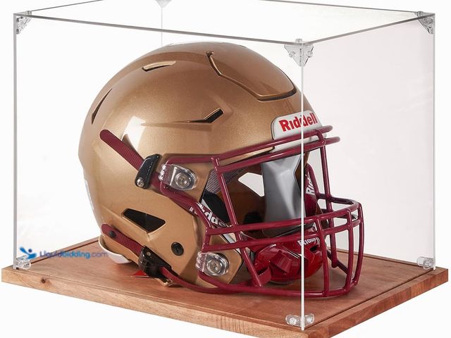 Lot 49-5460774 - Football Helmet Display Case, Full Size Acrylic Showcase with Solid Wood Base, UV and Dust Protectio...