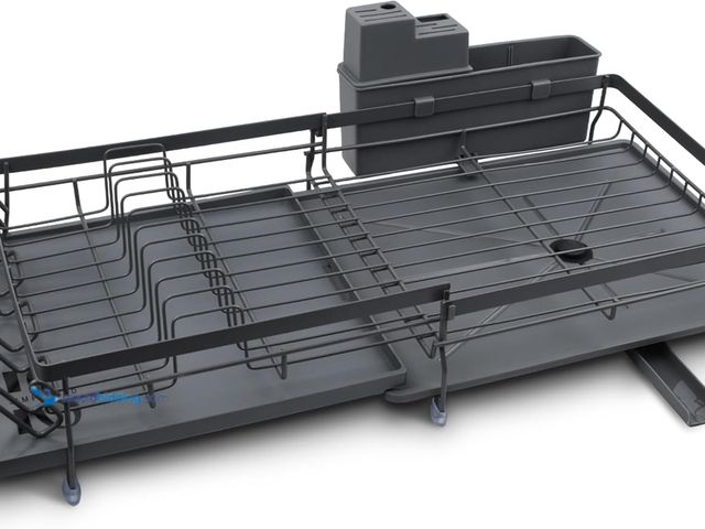 Lot 49-5463345 - Deluxe Multi-Function Dish Drying Rack with Draining Tray and Removable Cutlery Holder – Heavy-Duty ...