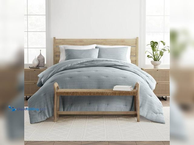 Lot 49-2024195 - Becky Cameron Waffle Textured 3 Piece All Season Down-Alternative Queen Comforter Set in Light Blue....