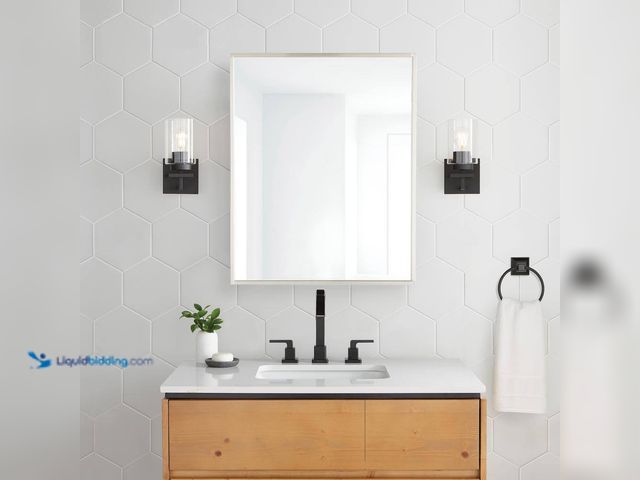 Lot 49-5484534 - Glacier Bay
24 in. W x 30 in. H Rectangular Brushed Nickel Medicine Cabinet with Mirror (scuffs and...