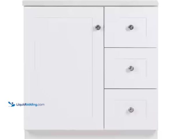 Lot 49-1572285 - Glacier Bay Bannister 31 in. Single Sink White Bath Vanity with Granite-Look Color point White Cultu...