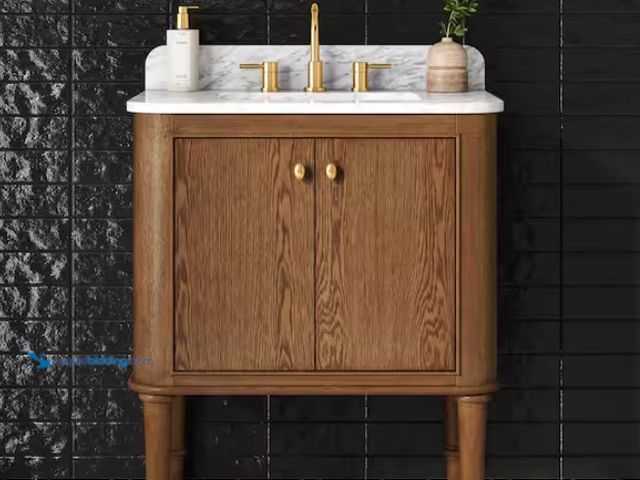 Lot 49-1591577 - Home Decorators Collection Collette 30 in. Single Sink Cinnamon Oak Bath Vanity with White Carrara M...