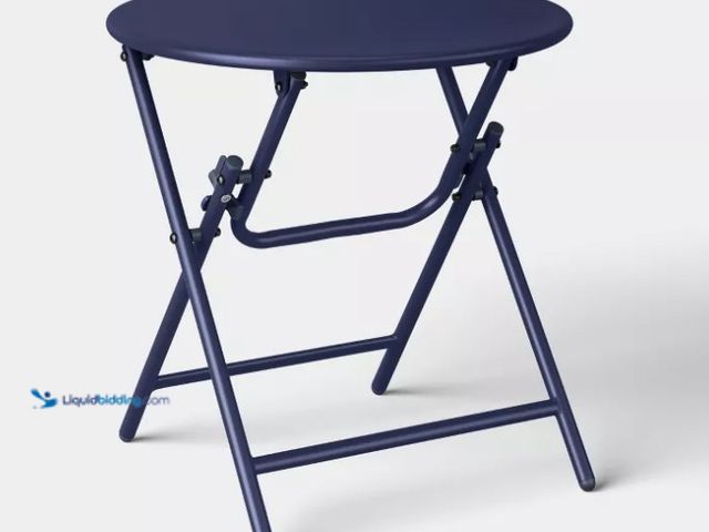 Lot 49-5552110 - Metal Round Open Weave Accent Patio End Table Navy - Threshold™. Unused with scuffs