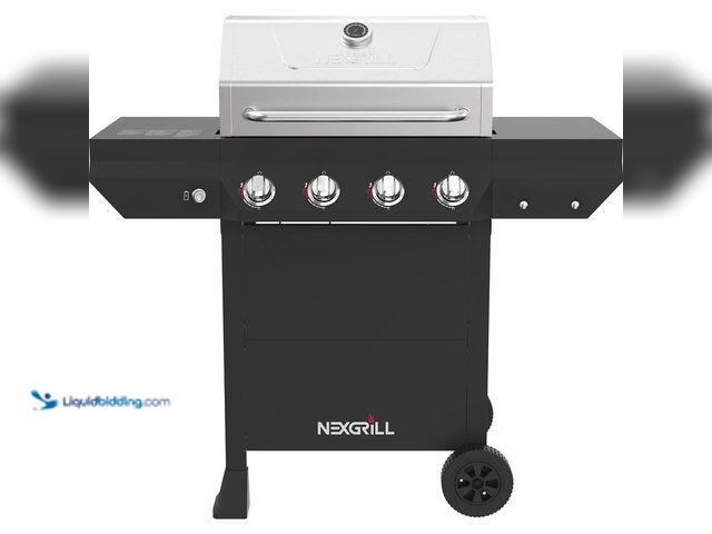 Lot 49-5408372 - Nexgrill 4-Burner Propane Gas Grill in Black with Stainless Steel Main Lid. [Model # 720-0925PG] Unu...