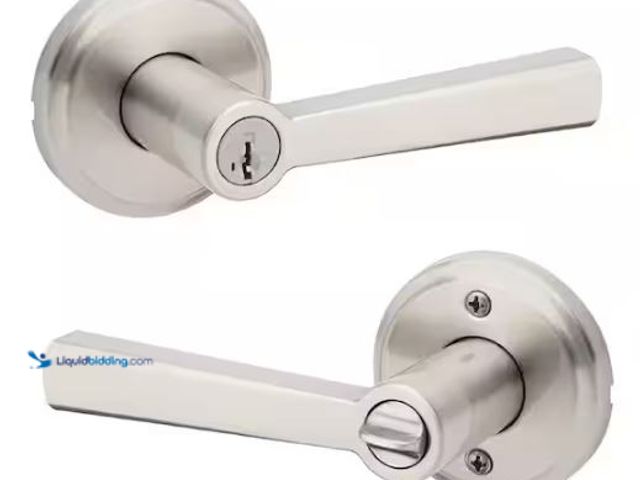 Lot 49-1573134 - Lot of (6) Kwikset Trafford Satin Nickel Reversible Round Straight Keyed Entry Door Handle featuring...