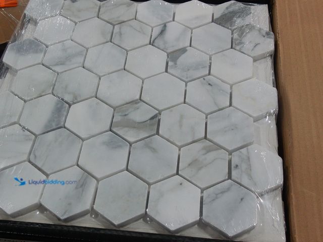 Lot 49-2024913 - Approx. (9) Sq. Ft. of  MSI Calacatta Cressa 12.38 x 12.38 in. Honed Hexagon Mosaic Tile with Distin...