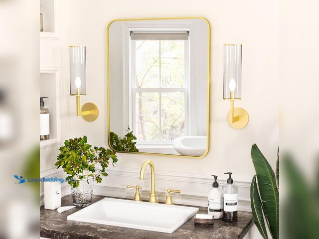 Lot 49-1519063 - Antok Rounded Bathroom Mirror, 24" x 16" Rectangular Wall Mirror, Aluminum Alloy Frame Contemporary ...